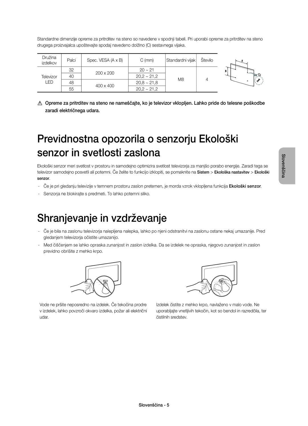 Samsung UE40H6410SSXZF, UE55H6410SSXXH, UE48H6410SSXZG, UE40H6410SSXXC, UE32H6410SSXZG Shranjevanje in vzdrževanje, Število 