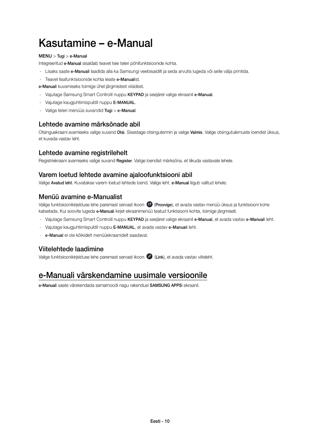 Samsung UE55H6410SUXXU, UE55H6410SSXXH, UE48H6410SSXZG manual Kasutamine e-Manual, Manuali värskendamine uusimale versioonile 