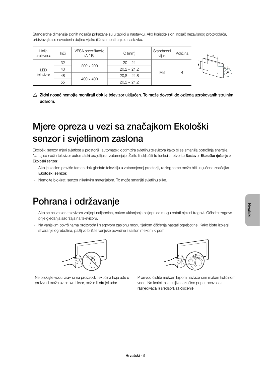 Samsung UE40H6410SSXZF, UE55H6410SSXXH, UE48H6410SSXZG Pohrana i održavanje, Standardni Količina, 20,2 ~ 21,2 Televizor 