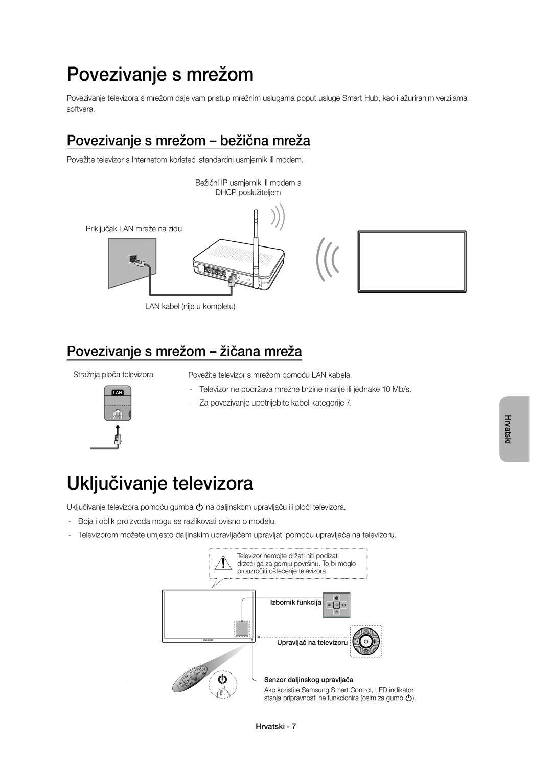 Samsung UE55H6410SSXZF Uključivanje televizora, Povezivanje s mrežom bežična mreža, Povezivanje s mrežom žičana mreža 