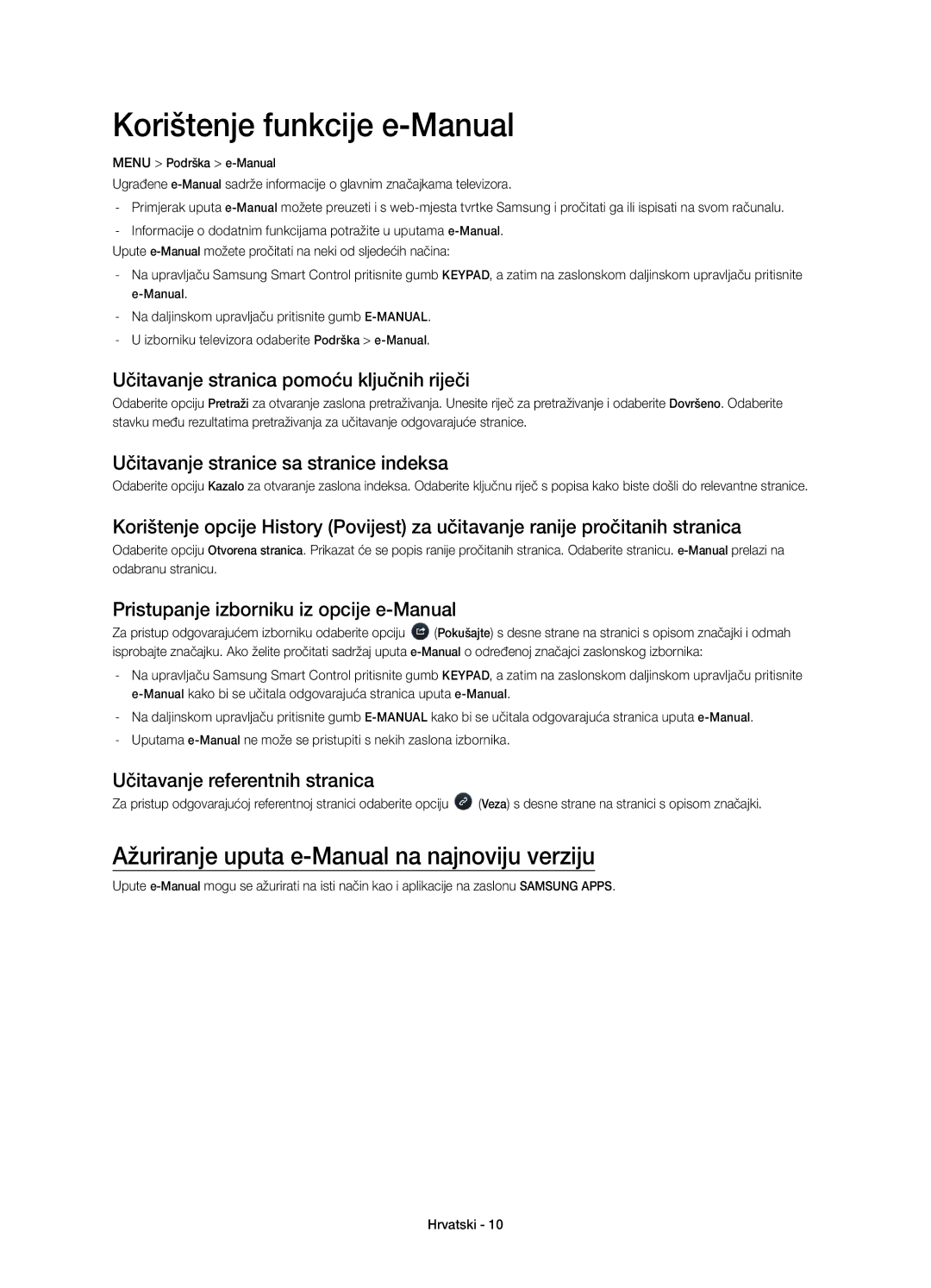 Samsung UE48H6410SSXXC, UE55H6410SSXXH manual Korištenje funkcije e-Manual, Ažuriranje uputa e-Manual na najnoviju verziju 