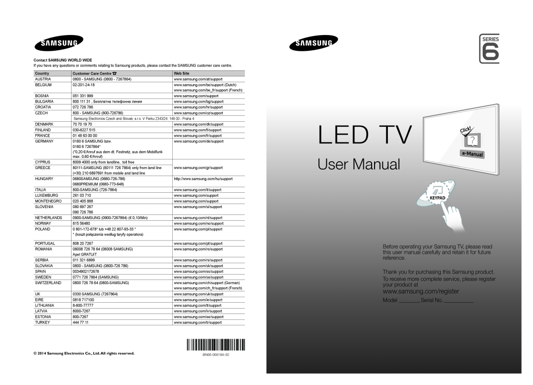 Samsung UE65H6470SSXZG, UE75H6470SSXZG, UE32H6470SSXZG, UE55H6410SSXXH manual Declaration of Conformity, Led Tv, UE48H64 