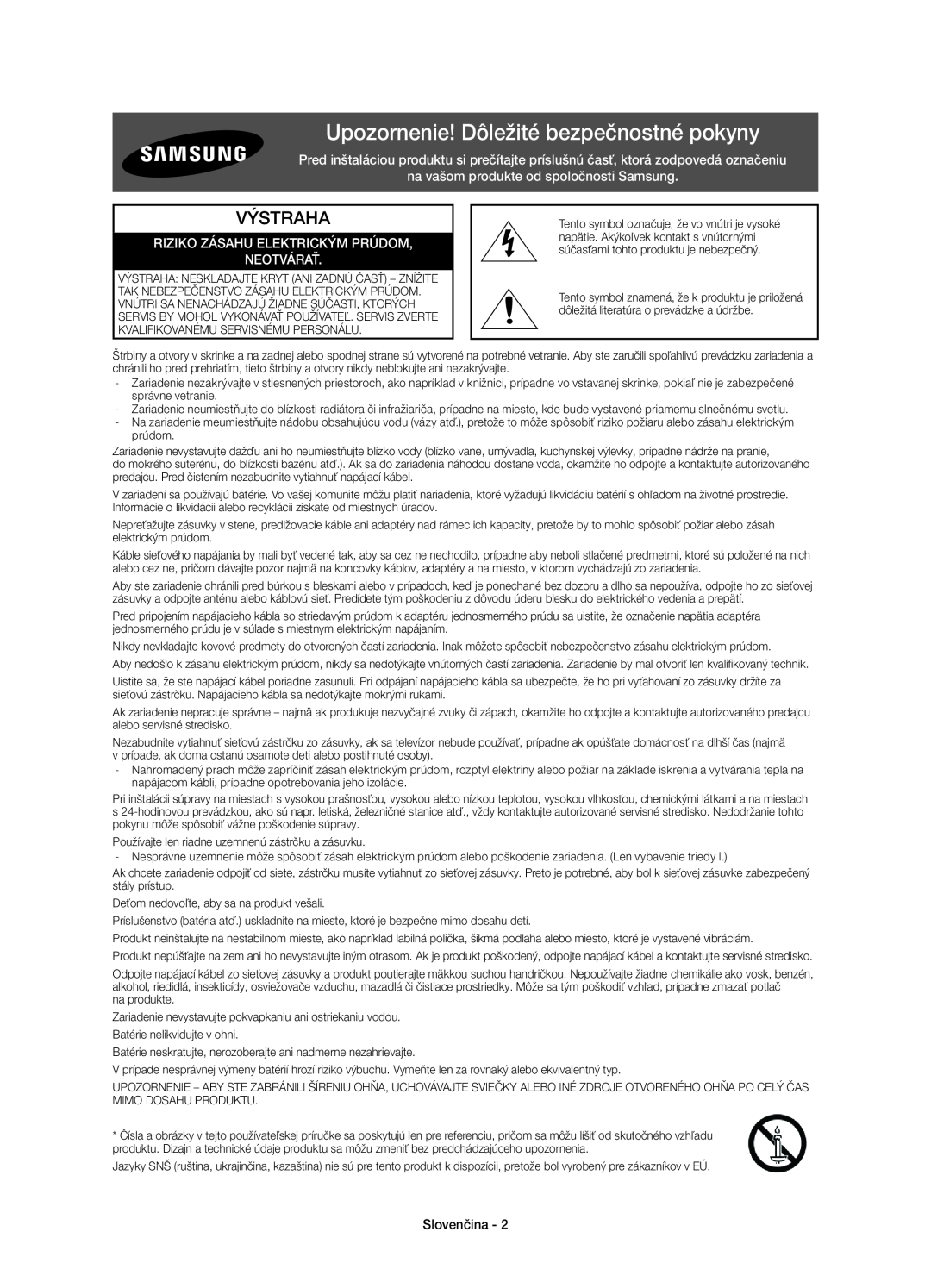 Samsung UE40H6410SSXXC manual Upozornenie! Dôležité bezpečnostné pokyny, Výstraha, na vašom produkte od spoločnosti Samsung 