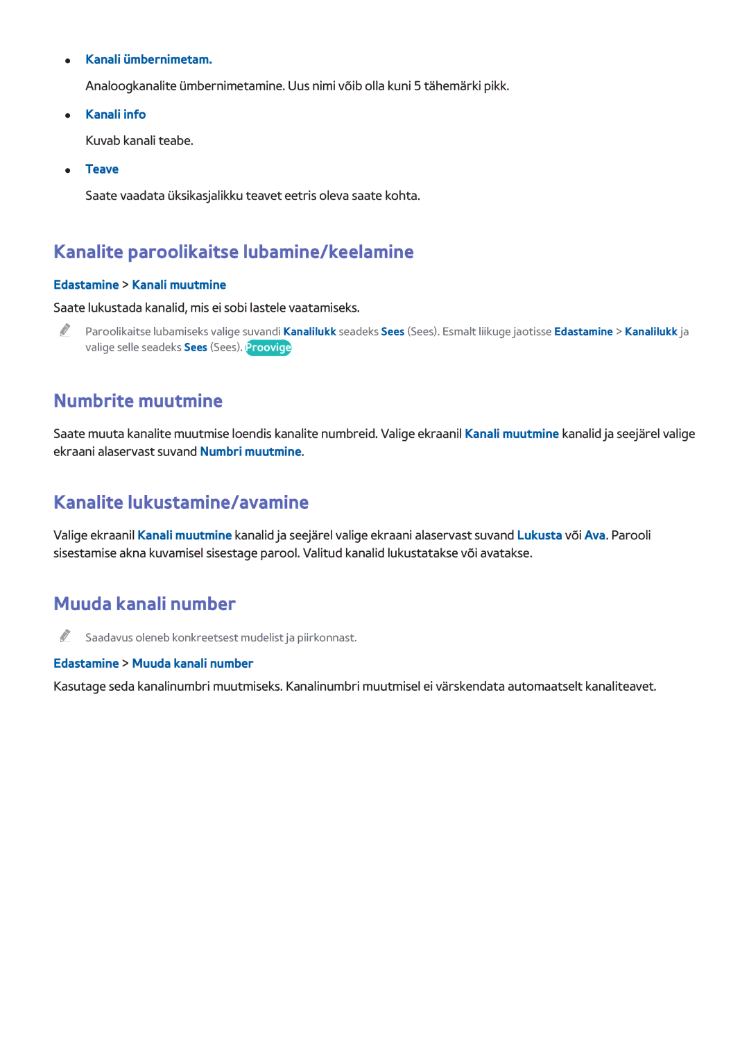 Samsung UE40H6400AKXXH manual Kanalite paroolikaitse lubamine/keelamine, Numbrite muutmine, Kanalite lukustamine/avamine 