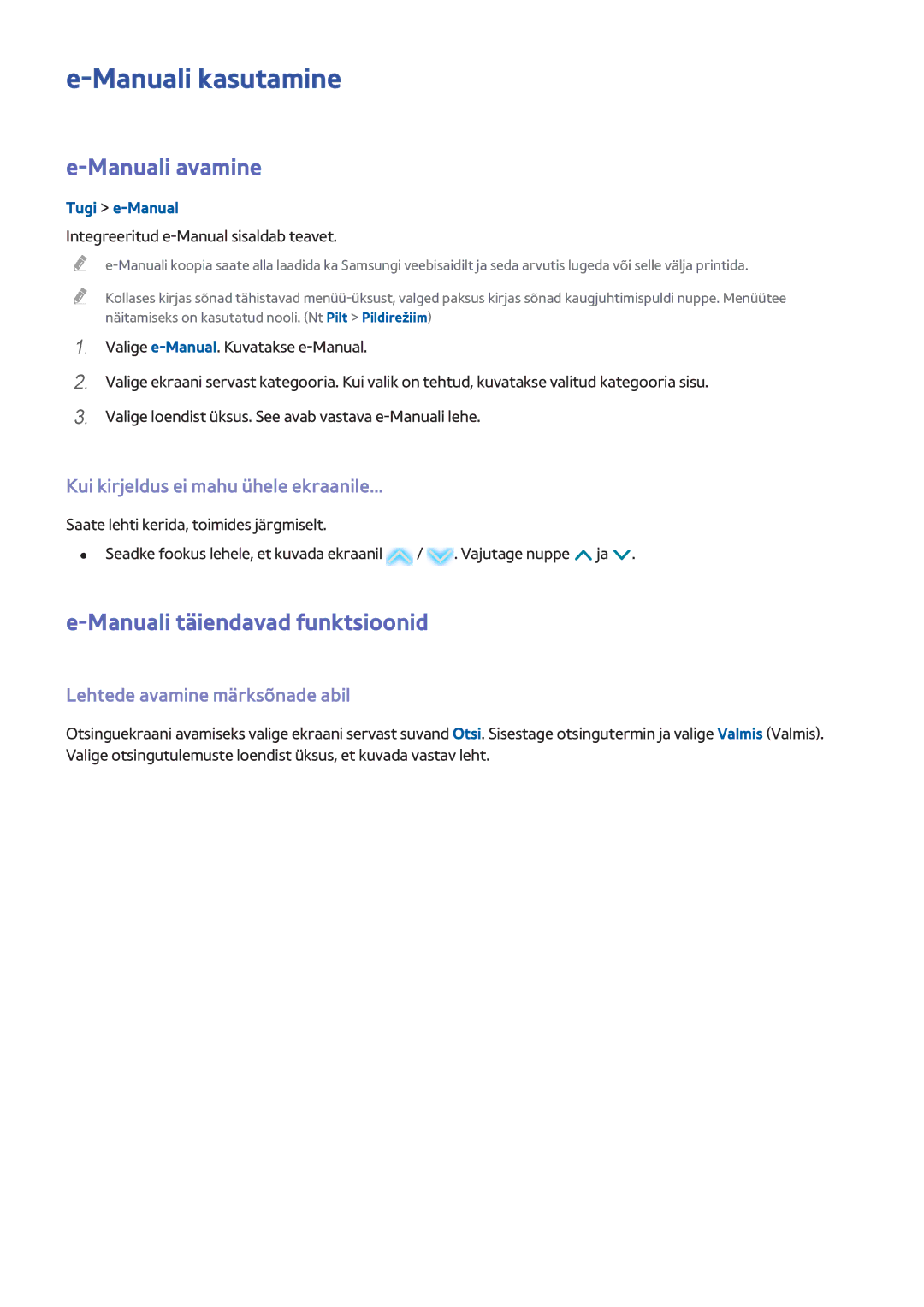 Samsung UE40H6500STXXH, UE55H6410SSXXH, UE55H6290SSXZG Manuali kasutamine, Manuali avamine, Manuali täiendavad funktsioonid 
