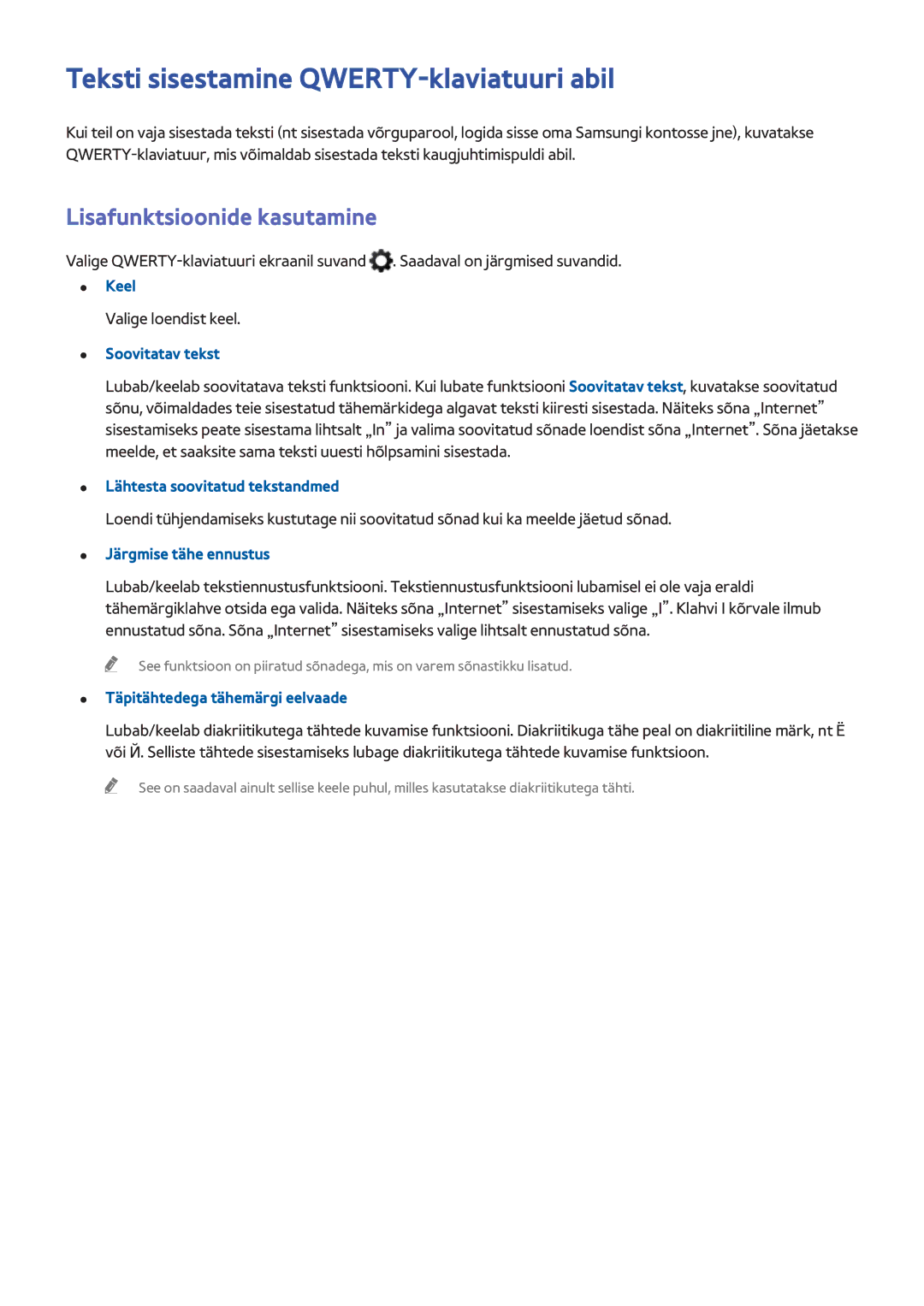 Samsung UE48H6290SSXZG, UE55H6410SSXXH manual Teksti sisestamine QWERTY-klaviatuuri abil, Lisafunktsioonide kasutamine 