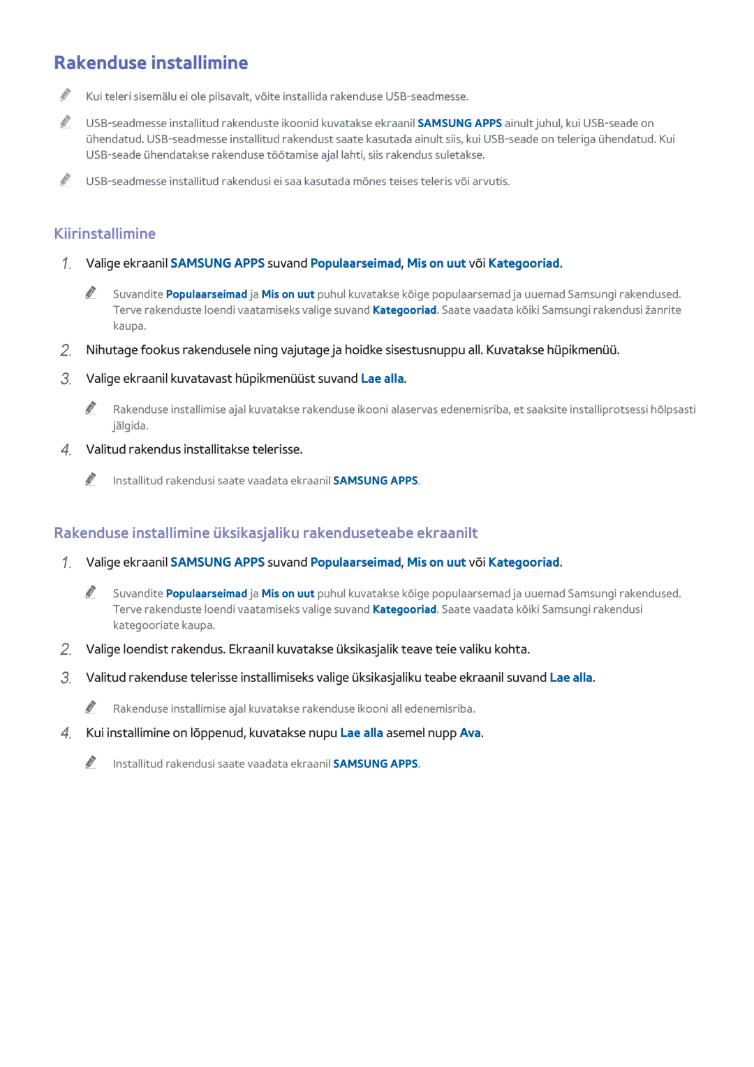 Samsung UE32H6410SUXXH, UE55H6410SSXXH Rakenduse installimine, Kiirinstallimine, Valitud rakendus installitakse telerisse 