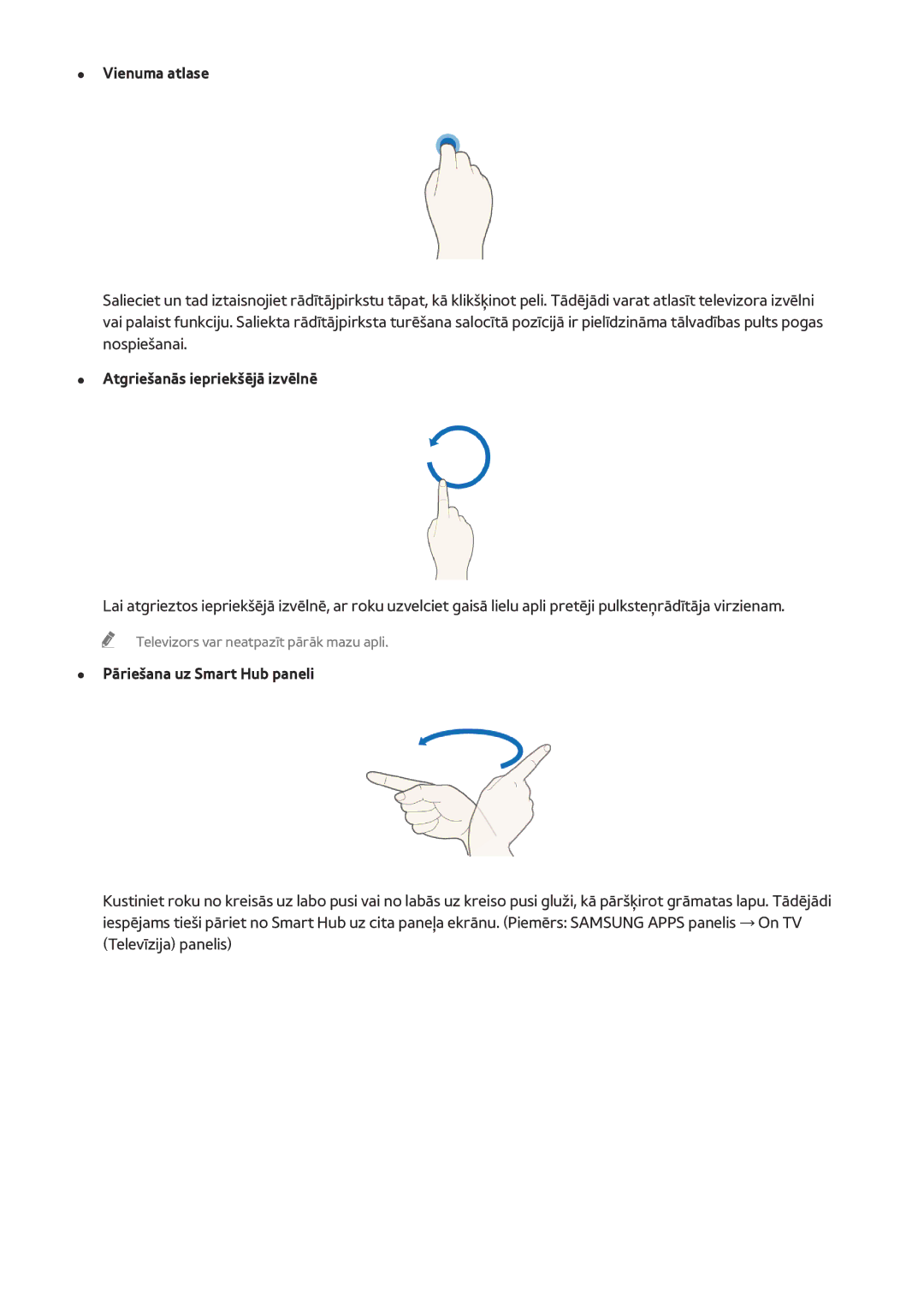 Samsung UE40H6650SLXXH, UE55H6410SSXXH, UE55H6290SSXZG manual Atgriešanās iepriekšējā izvēlnē, Pāriešana uz Smart Hub paneli 