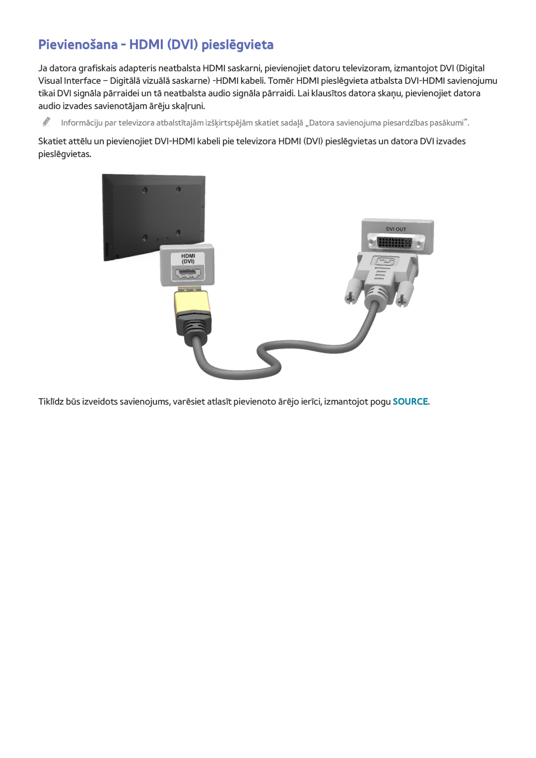 Samsung UE40H5500AKXXH, UE55H6410SSXXH, UE55H6290SSXZG, UE48H6470SSXZG, UE48H6890SSXZG Pievienošana Hdmi DVI pieslēgvieta 