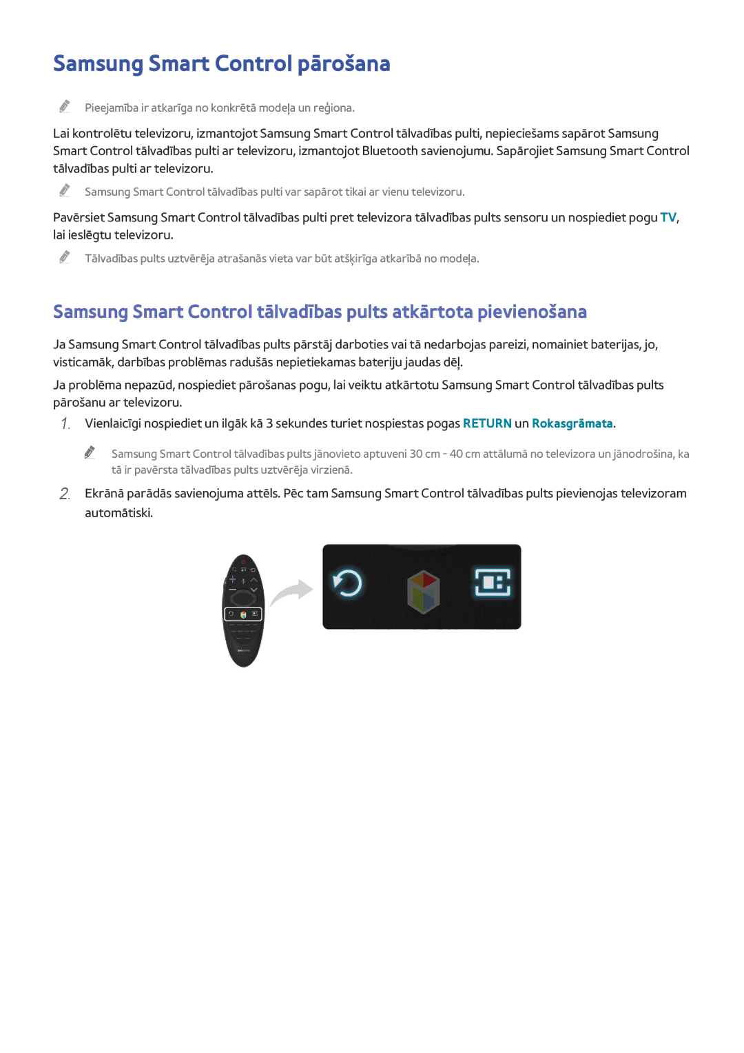 Samsung UE55H6410SUXXH, UE55H6410SSXXH, UE55H6290SSXZG, UE48H6470SSXZG, UE48H6890SSXZG manual Samsung Smart Control pārošana 