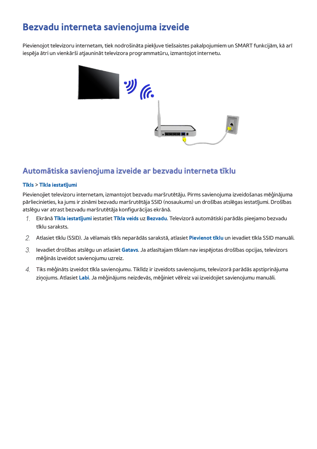 Samsung UE32H4500AWXXH Bezvadu interneta savienojuma izveide, Automātiska savienojuma izveide ar bezvadu interneta tīklu 