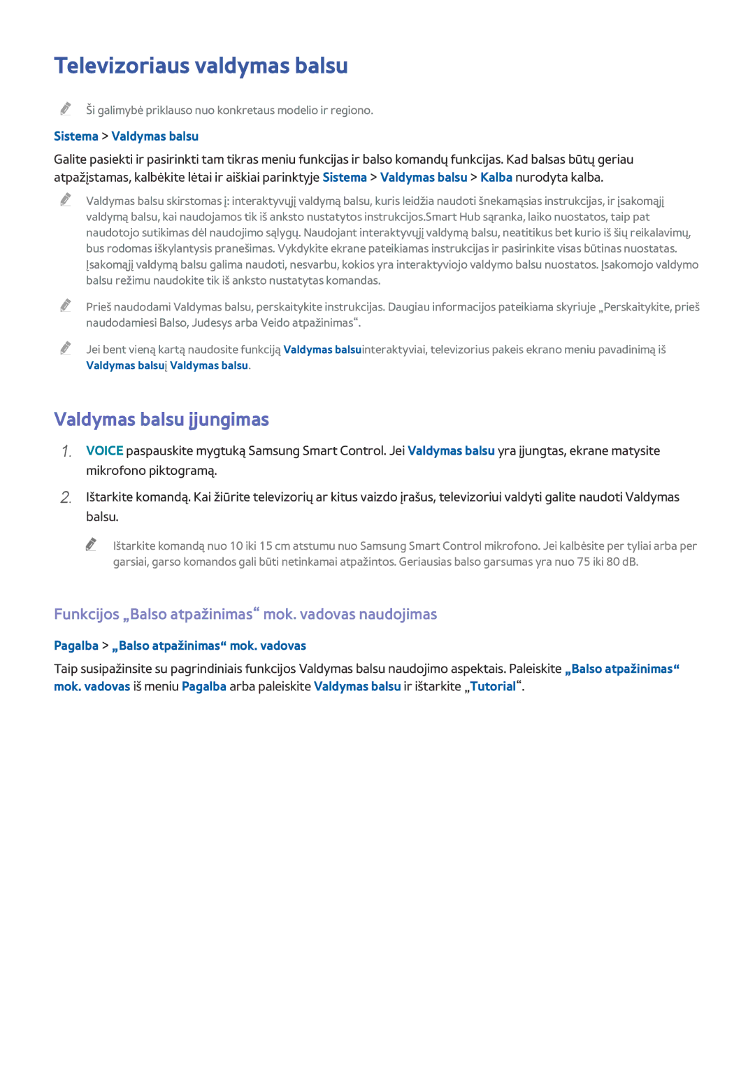 Samsung UE48H6290SSXZG, UE55H6410SSXXH manual Televizoriaus valdymas balsu, Valdymas balsu įjungimas, Sistema Valdymas balsu 