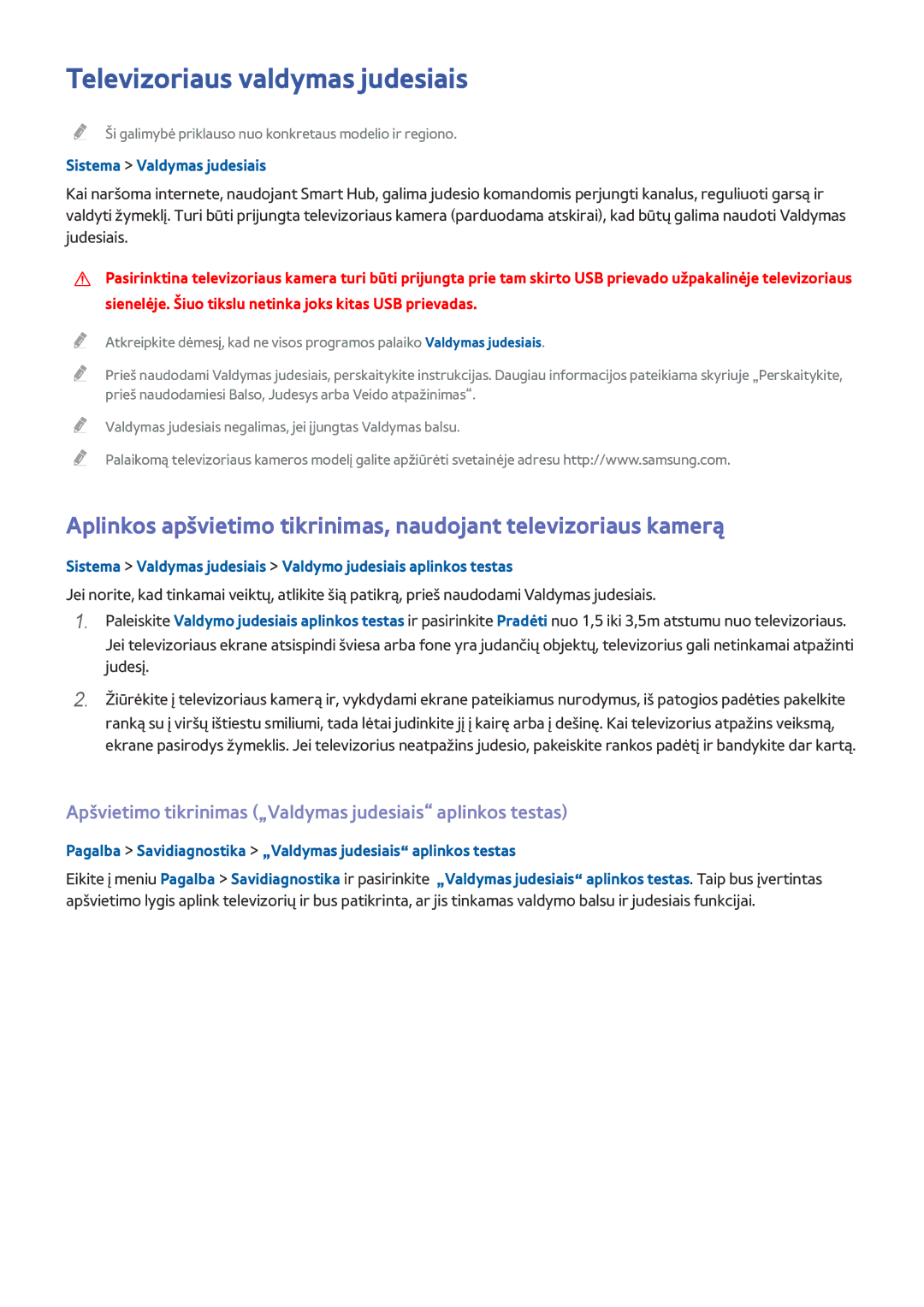 Samsung UE40H6470SSXZG manual Televizoriaus valdymas judesiais, Apšvietimo tikrinimas „Valdymas judesiais aplinkos testas 