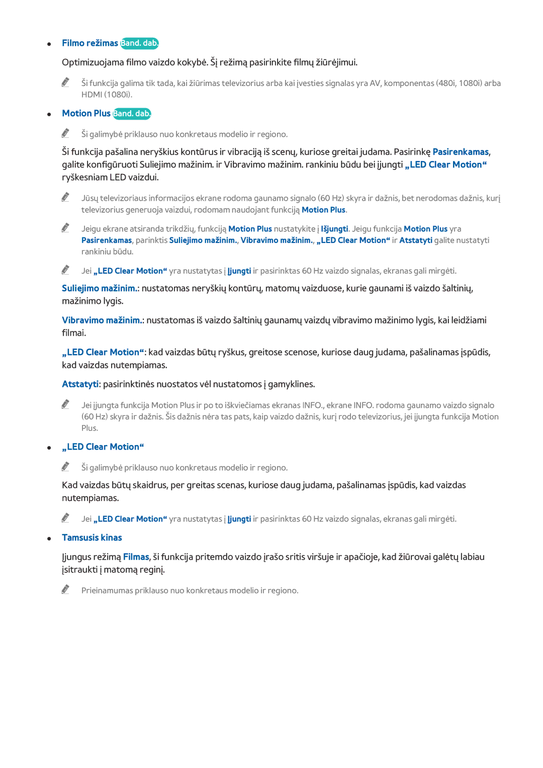 Samsung UE48H6290SSXZG, UE55H6410SSXXH Filmo režimas Band. dab, Motion Plus Band. dab, „LED Clear Motion, Tamsusis kinas 