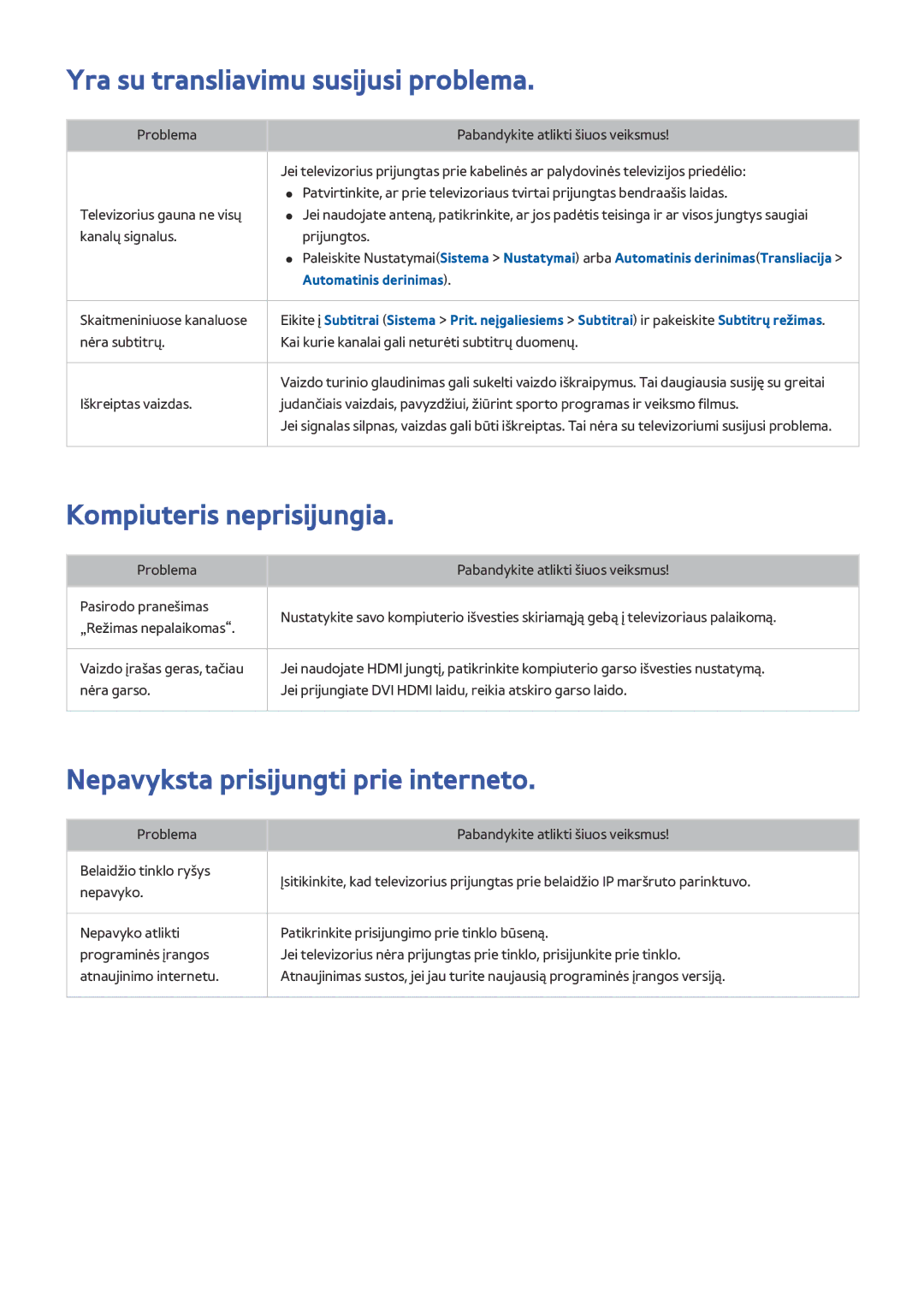 Samsung UE48H6650STXXH, UE55H6410SSXXH, UE55H6290SSXZG Yra su transliavimu susijusi problema, Kompiuteris neprisijungia 