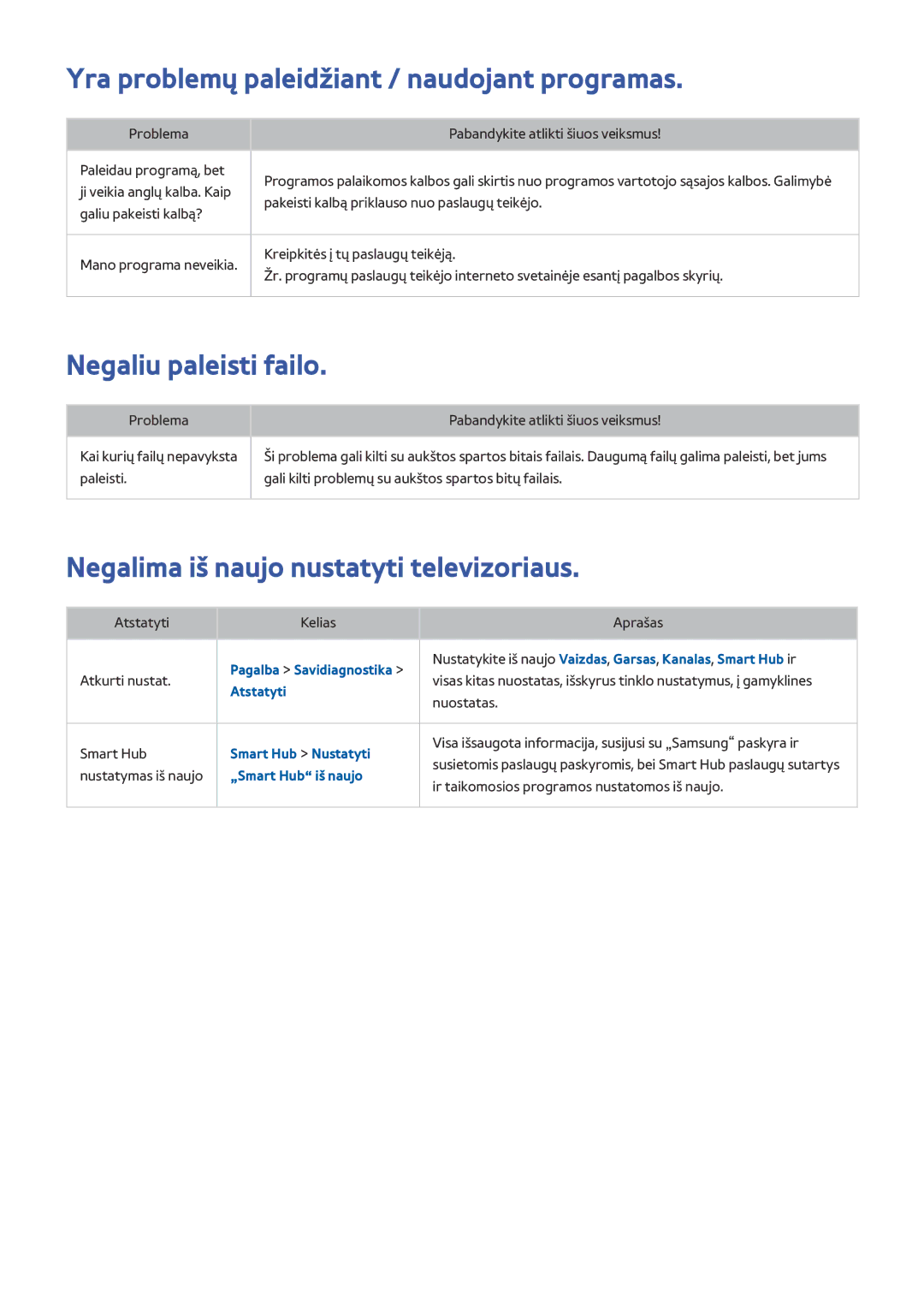 Samsung UE48H6470SSXZG, UE55H6410SSXXH manual Yra problemų paleidžiant / naudojant programas, Negaliu paleisti failo 