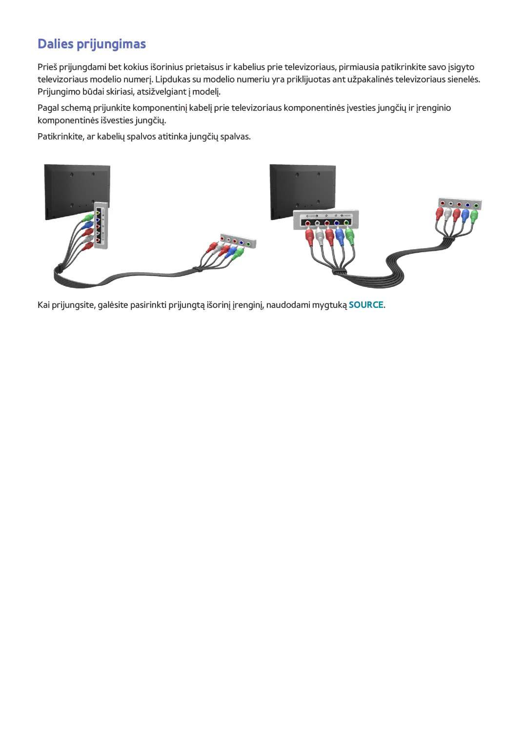 Samsung UE50H6400AKXXH, UE55H6410SSXXH, UE55H6290SSXZG, UE48H6470SSXZG, UE48H6890SSXZG, UE48H6290SSXZG manual Dalies prijungimas 