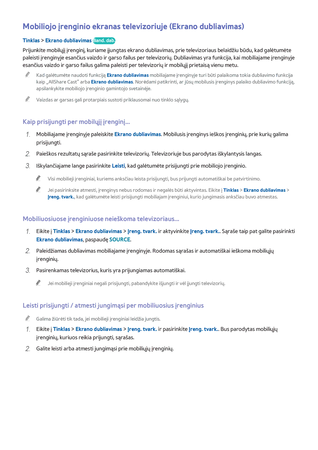 Samsung UE48H6500STXXH manual Kaip prisijungti per mobilųjį įrenginį, Mobiliuosiuose įrenginiuose neieškoma televizoriaus 