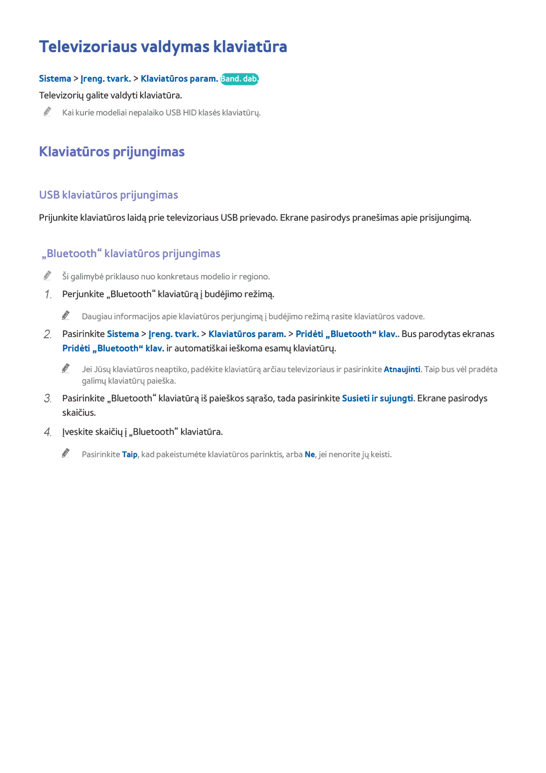 Samsung UE55H6410SSXXH manual Televizoriaus valdymas klaviatūra, Klaviatūros prijungimas, USB klaviatūros prijungimas 
