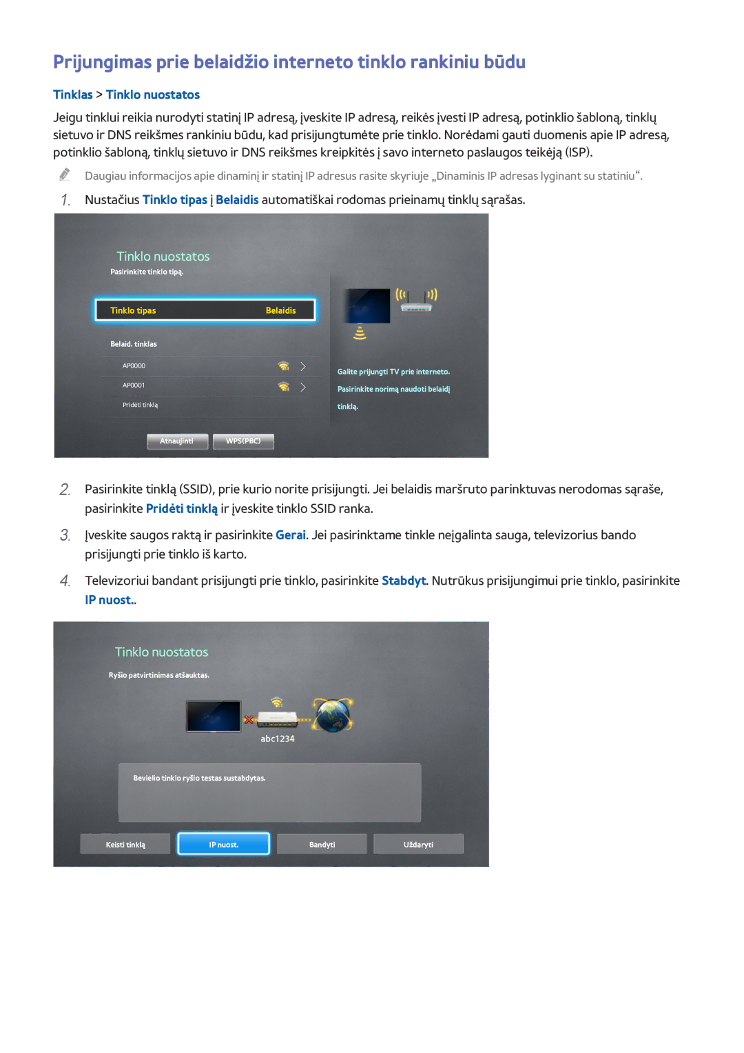 Samsung UE40H6650SLXXH, UE55H6410SSXXH, UE55H6290SSXZG manual Prijungimas prie belaidžio interneto tinklo rankiniu būdu, 111 