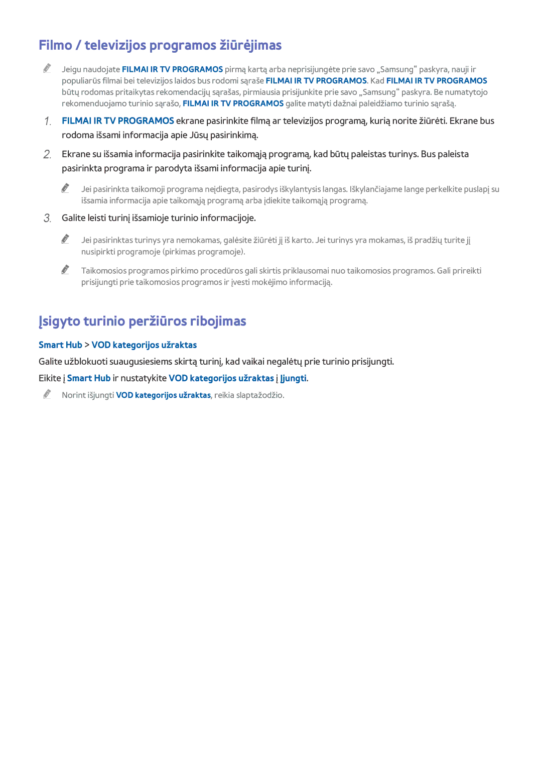 Samsung UE50H5500AKXXH, UE55H6410SSXXH manual Filmo / televizijos programos žiūrėjimas, Įsigyto turinio peržiūros ribojimas 