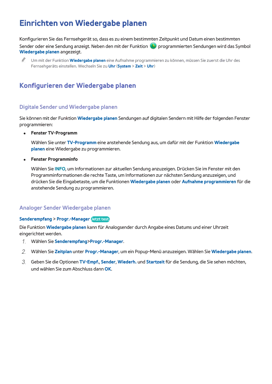 Samsung UE48H5500AWXXH, UE55H6410SSXXH manual Einrichten von Wiedergabe planen, Konfigurieren der Wiedergabe planen 