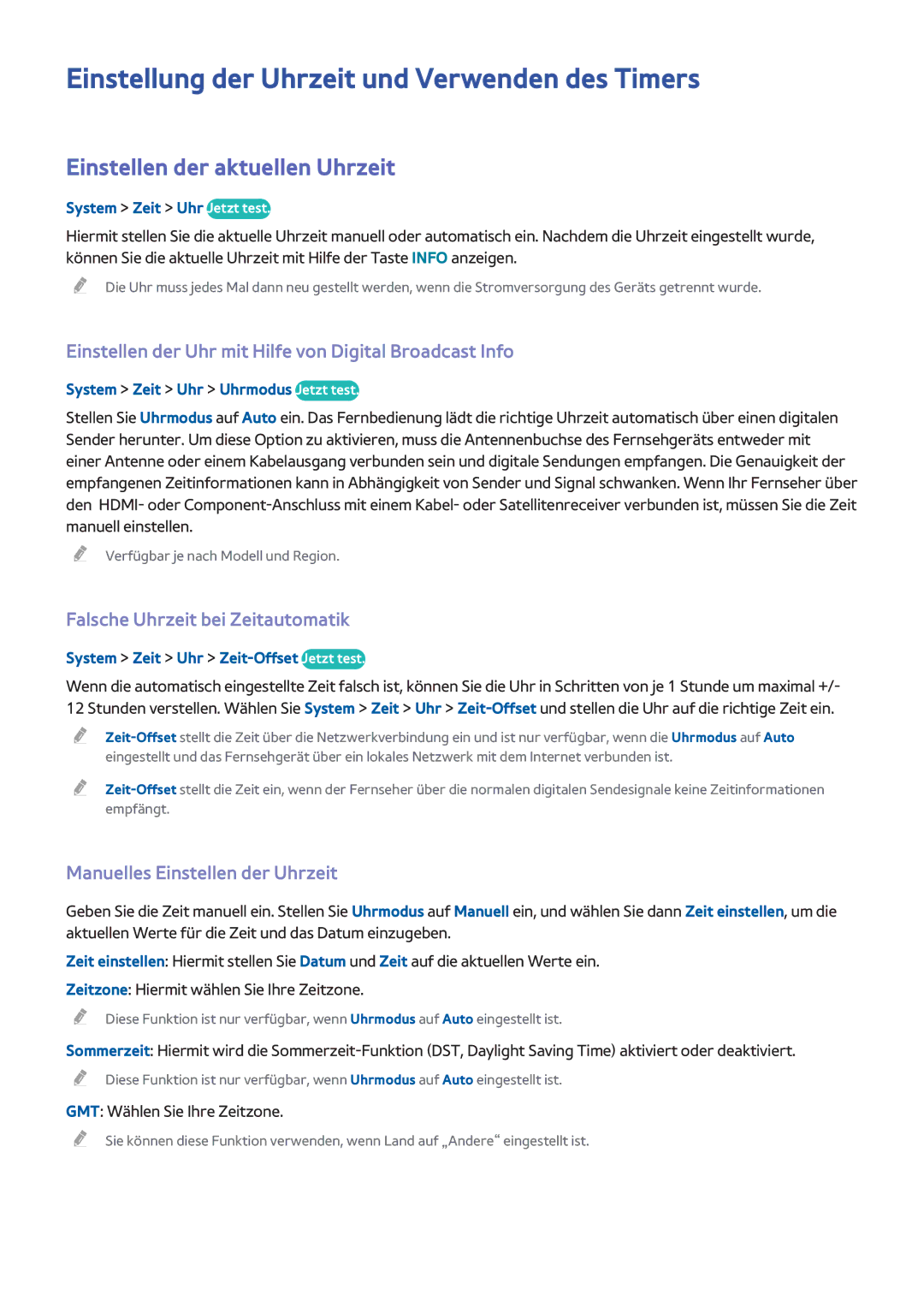 Samsung UE32H4500AWXXH, UE55H6410SSXXH Einstellung der Uhrzeit und Verwenden des Timers, Einstellen der aktuellen Uhrzeit 