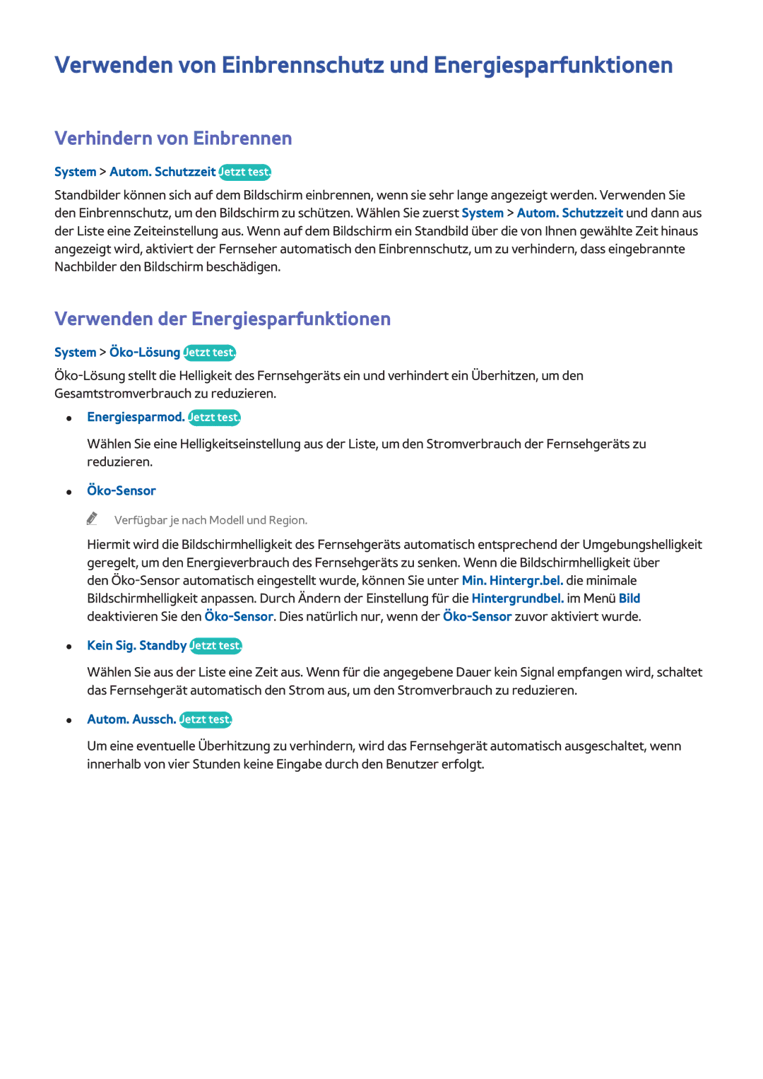 Samsung UE40H5570SSXZG, UE55H6410SSXXH Verwenden von Einbrennschutz und Energiesparfunktionen, Verhindern von Einbrennen 