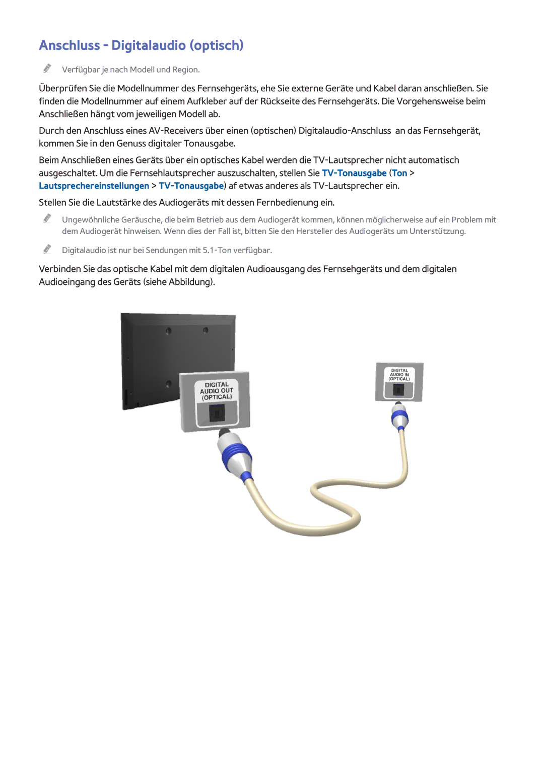 Samsung UE40H6700SLXXH, UE55H6410SSXXH, UE55H6290SSXZG, UE55H6850AWXXH, UE48H5510SSXZG manual Anschluss Digitalaudio optisch 