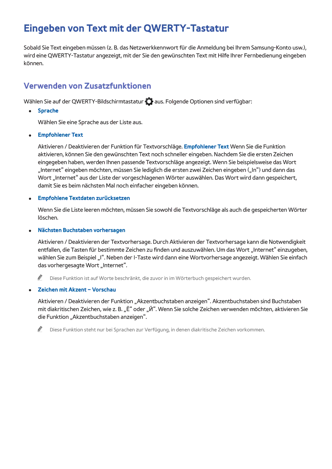 Samsung UE55H6400AWXZF, UE55H6410SSXXH manual Eingeben von Text mit der QWERTY-Tastatur, Verwenden von Zusatzfunktionen 