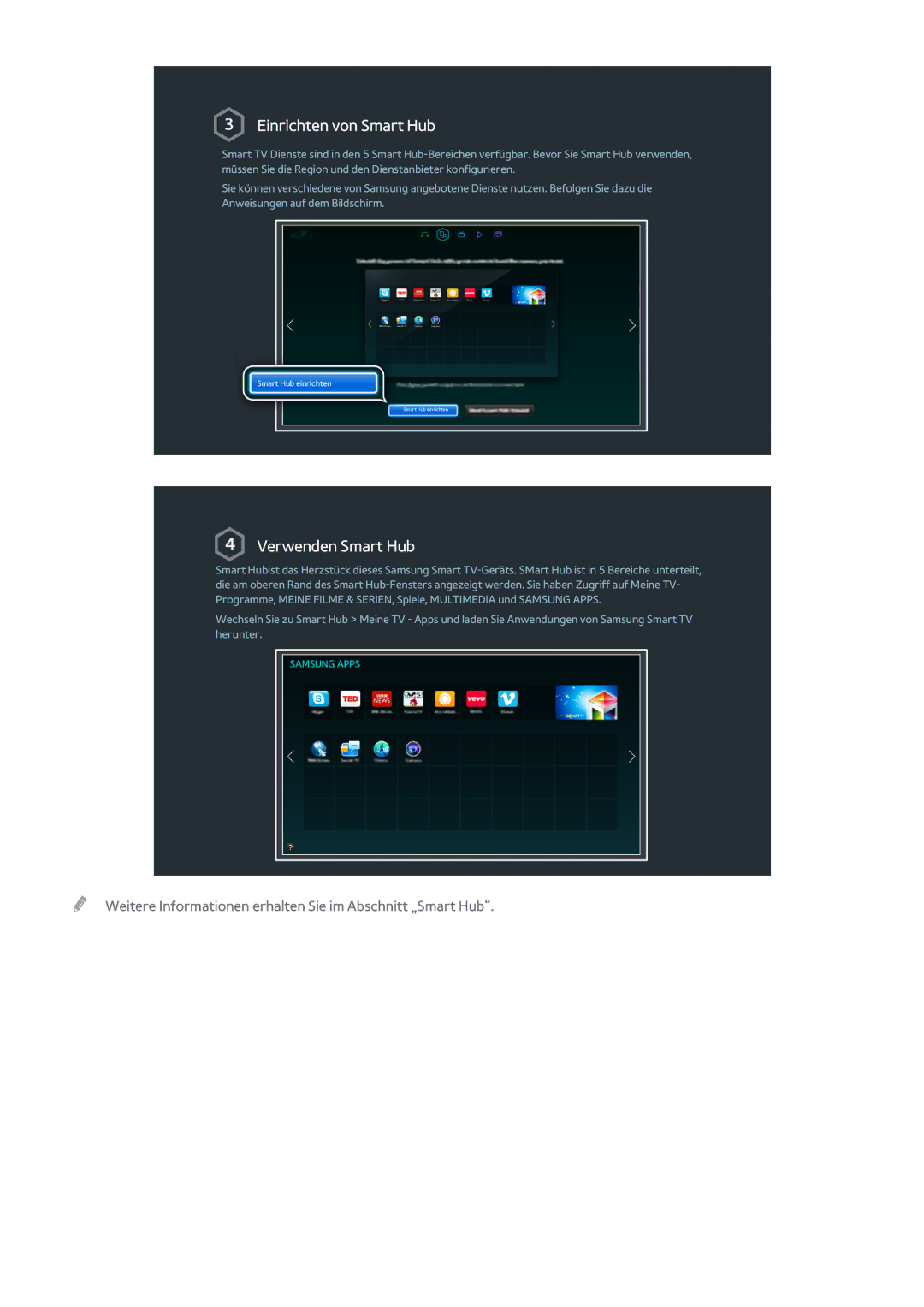 Samsung UE48H6850AWXXH, UE55H6410SSXXH, UE55H6290SSXZG, UE55H6850AWXXH, UE48H5510SSXZG manual Einrichten von Smart Hub 
