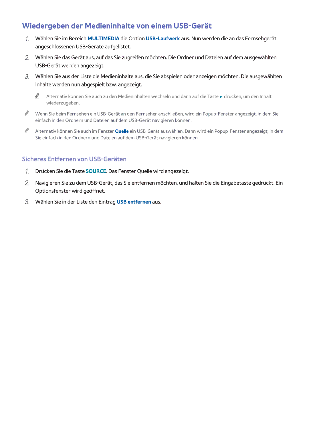 Samsung UE32H6410SSXZG manual Wiedergeben der Medieninhalte von einem USB-Gerät, Sicheres Entfernen von USB-Geräten 