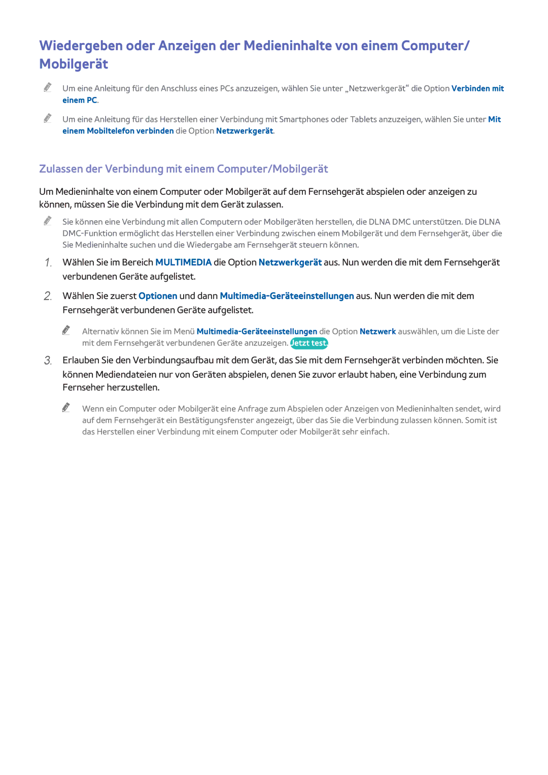 Samsung UE32H6400AWXXH, UE55H6410SSXXH, UE55H6290SSXZG, UE55H6850AWXXH Zulassen der Verbindung mit einem Computer/Mobilgerät 