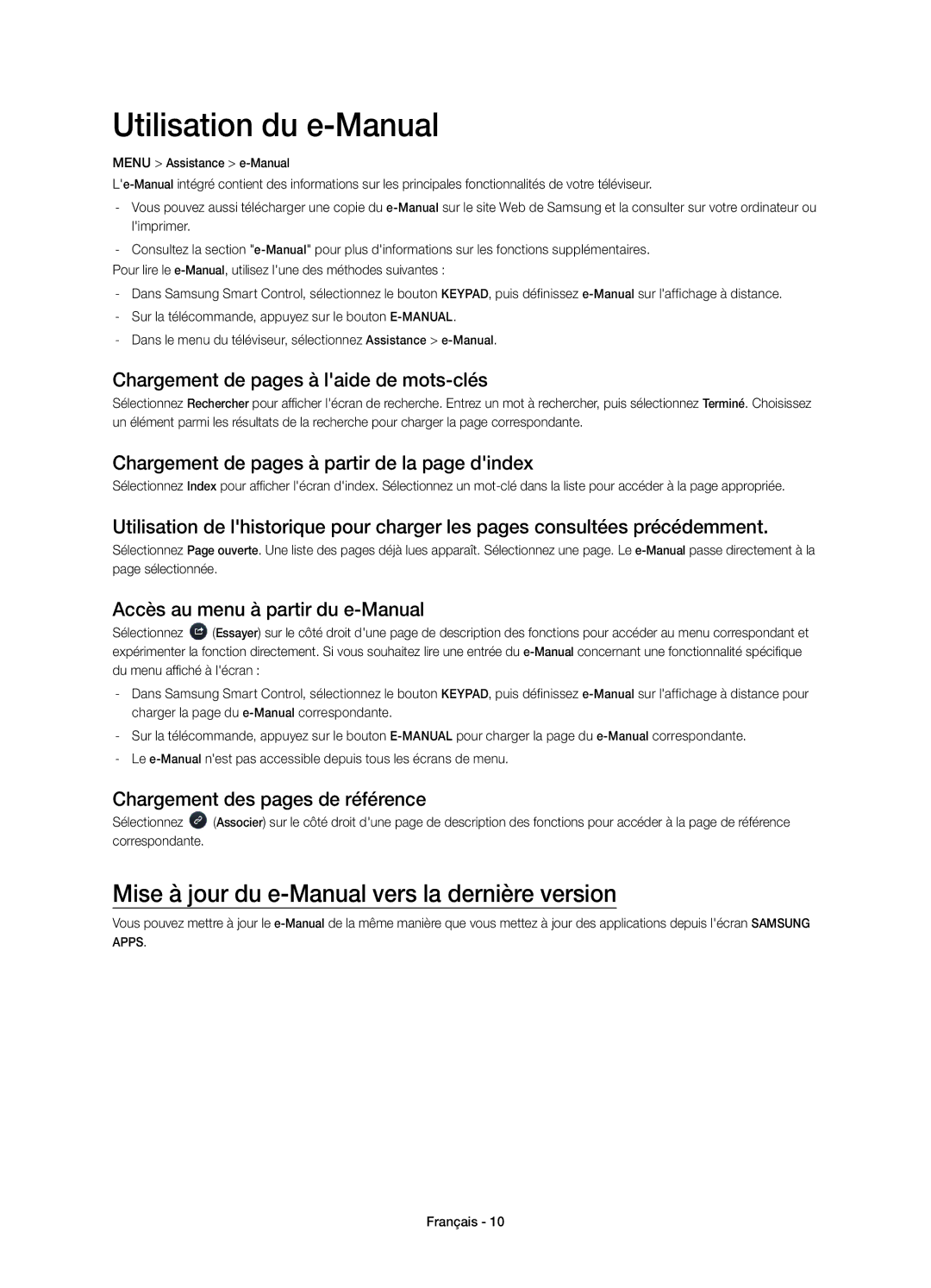 Samsung UE48H6500SLXXC, UE55H6500SLXXH manual Utilisation du e-Manual, Mise à jour du e-Manual vers la dernière version 