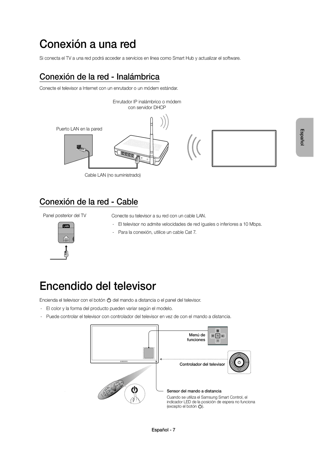 Samsung UE48H6500SLXXC, UE55H6500SLXXH manual Conexión a una red, Encendido del televisor, Conexión de la red Inalámbrica 