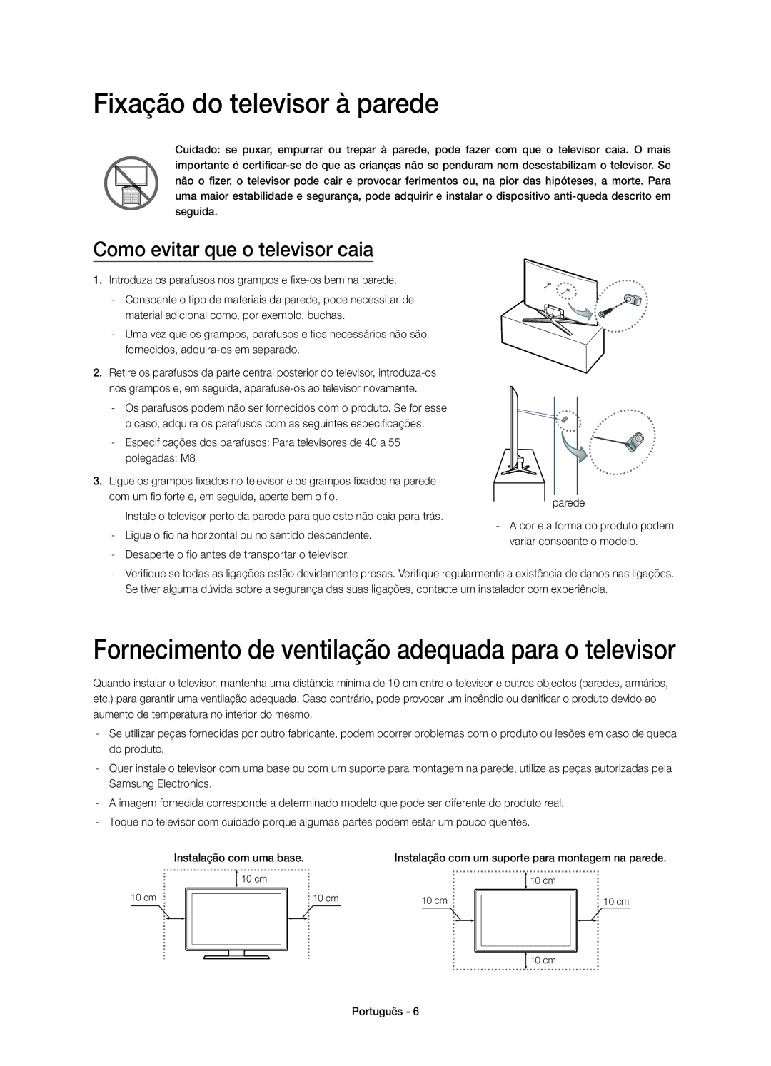 Samsung UE40H6500SLXXC, UE55H6500SLXXH manual Fixação do televisor à parede, Como evitar que o televisor caia, Do produto 