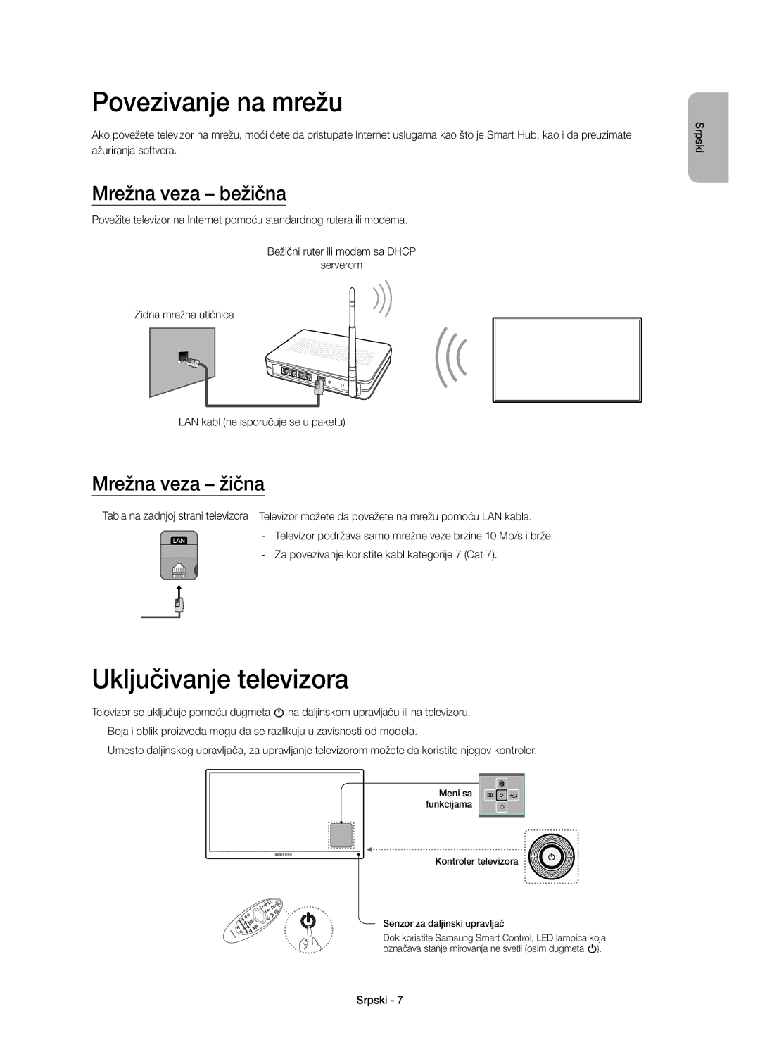 Samsung UE40H6650STXXH, UE55H6700SLXXH, UE48H6670SLXXH manual Povezivanje na mrežu, Mrežna veza bežična, Mrežna veza žična 