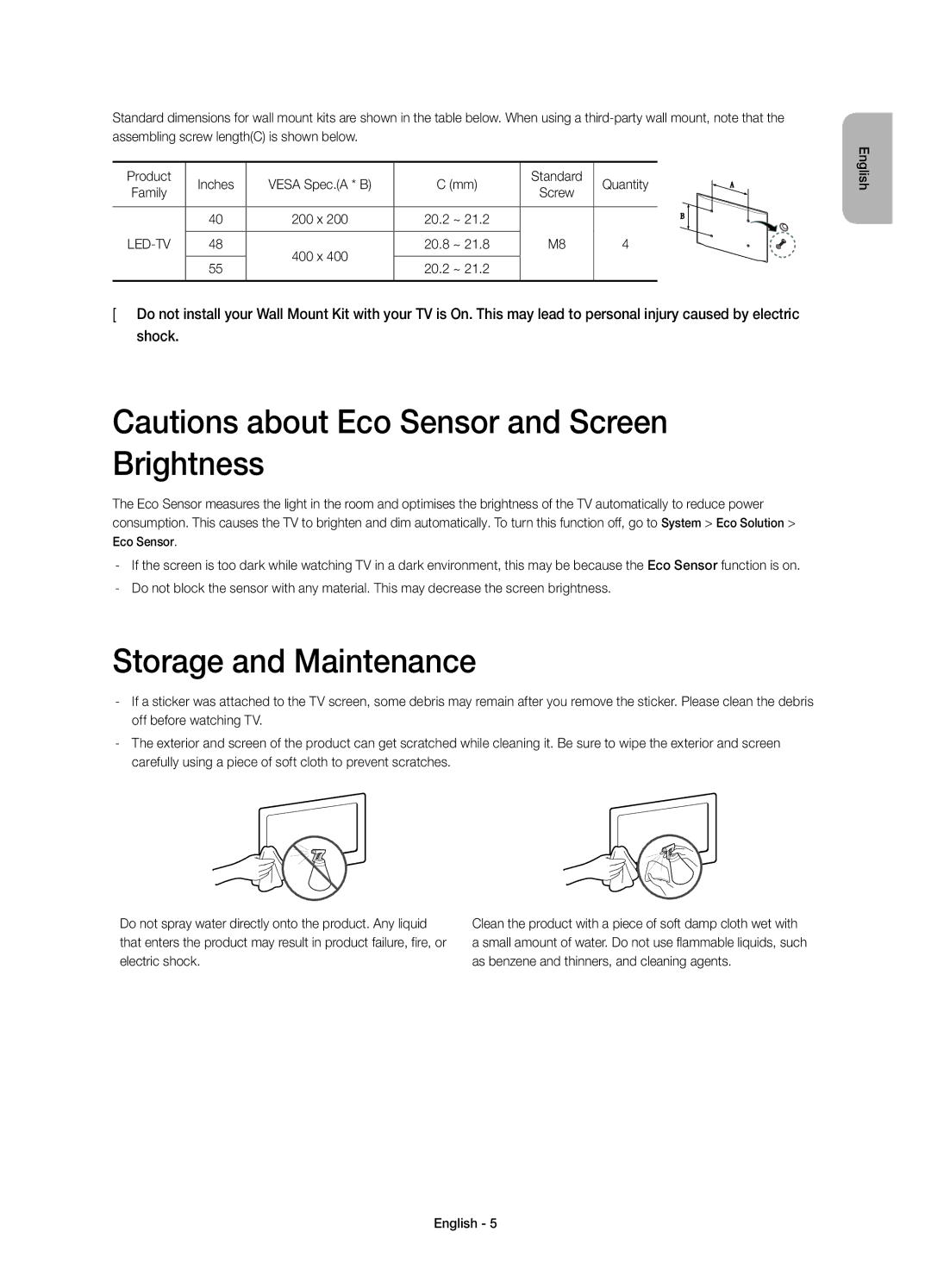 Samsung UE48H6700SLXXH, UE55H6700SLXXH, UE48H6670SLXXH, UE55H6650SLXXH, UE55H6640SLXXH, UE40H6650SLXXH Storage and Maintenance 