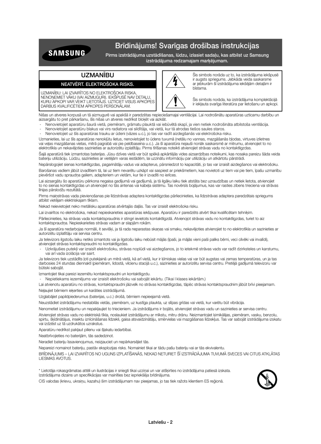 Samsung UE48H6500SLXXC manual Brīdinājums! Svarīgas drošības instrukcijas, Uzmanību, izstrādājuma redzamajam marķējumam 