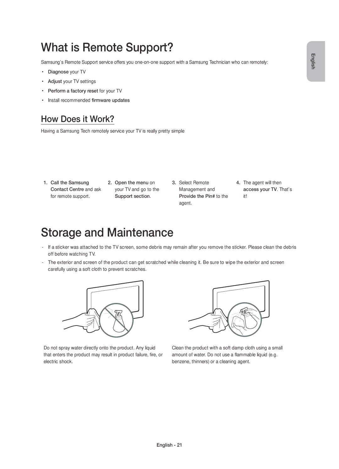 Samsung UE55H6850AYXZT manual What is Remote Support?, Storage and Maintenance, How Does it Work? 