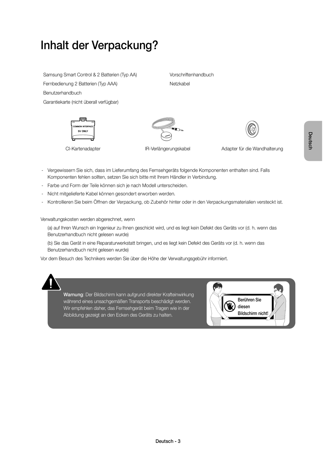 Samsung UE55H6850AYXZT manual Inhalt der Verpackung?, Samsung Smart Control & 2 Batterien Typ AA 