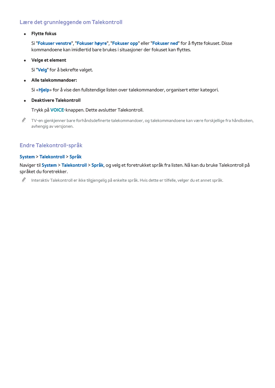 Samsung UE40H6705STXXE manual Lære det grunnleggende om Talekontroll, Endre Talekontroll-språk, System Talekontroll Språk 