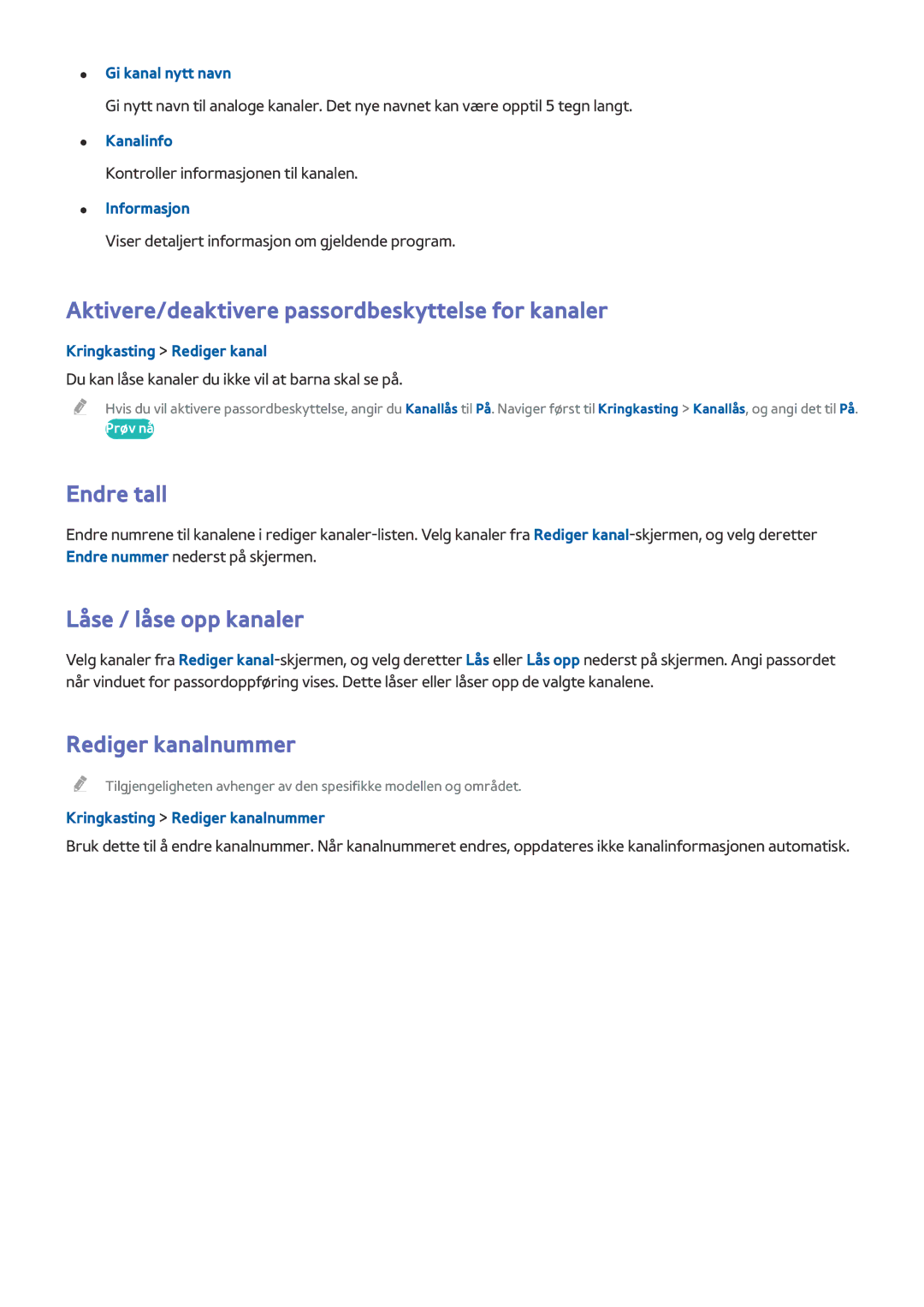 Samsung UE48H5515AKXXE manual Aktivere/deaktivere passordbeskyttelse for kanaler, Endre tall, Låse / låse opp kanaler 