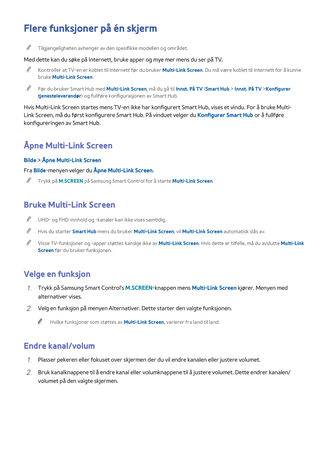 Samsung UE55H6895SUXXE Flere funksjoner på én skjerm, Åpne Multi-Link Screen, Bruke Multi-Link Screen, Velge en funksjon 
