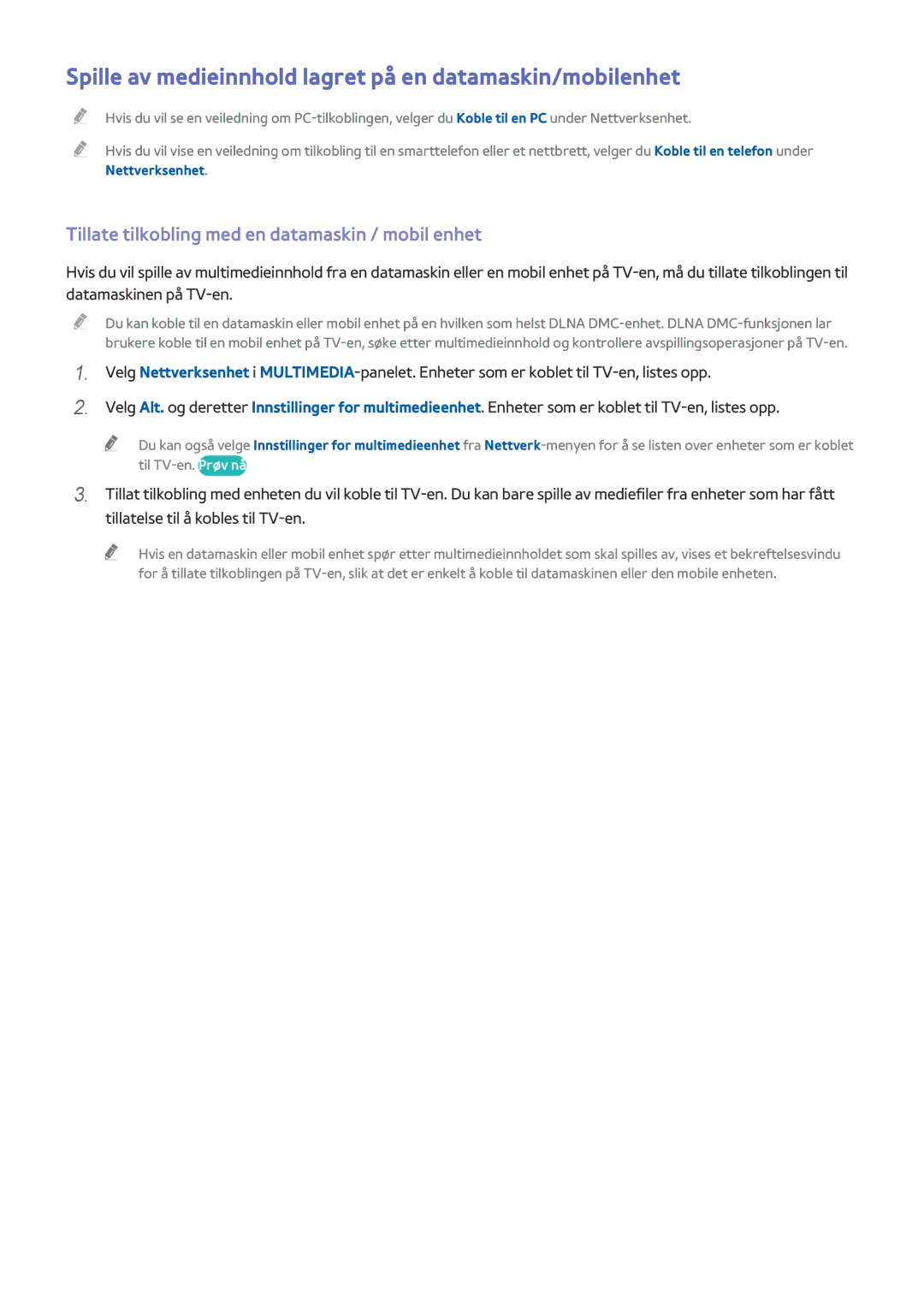 Samsung UE55H6895SUXXE, UE55H6875SUXXE, UE48H6895SUXXE manual Spille av medieinnhold lagret på en datamaskin/mobilenhet 