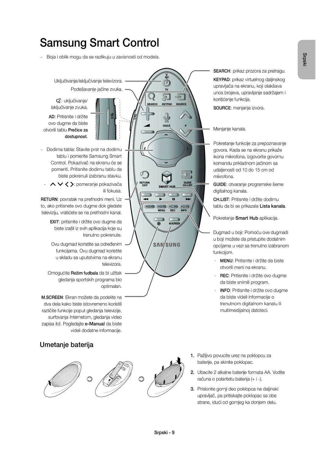 Samsung UE60H7000SLXXN, UE55H7000SLXXH manual Search prikaz prozora za pretragu, Source menjanje izvora Menjanje kanala 