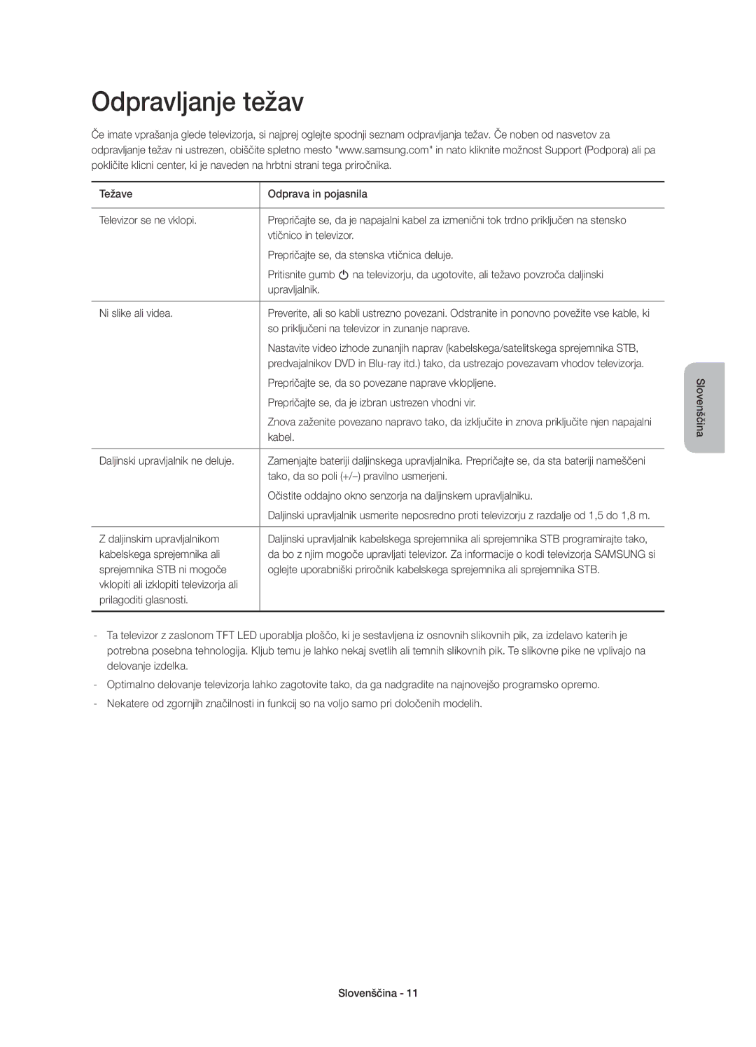 Samsung UE60H7000SLXXC, UE55H7000SLXXH, UE40H7000SLXXH, UE46H7000SLXXH, UE46H7000SLXZF, UE40H7000SLXZF manual Odpravljanje težav 