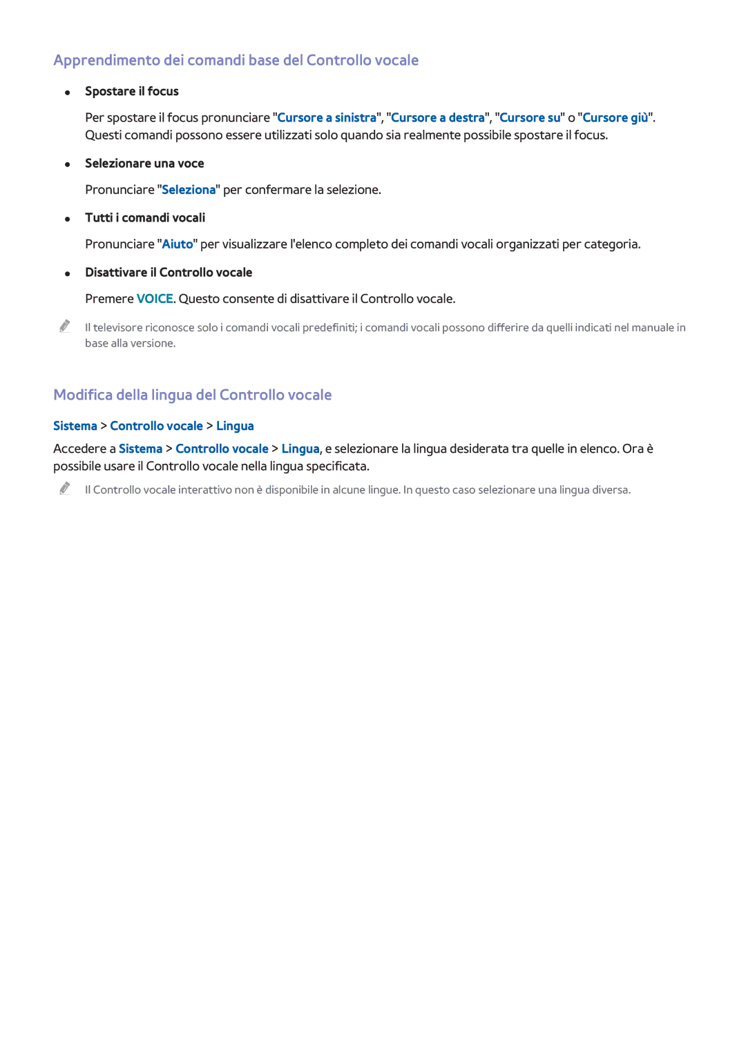 Samsung UE65H8000SZXZT Apprendimento dei comandi base del Controllo vocale, Modifica della lingua del Controllo vocale 