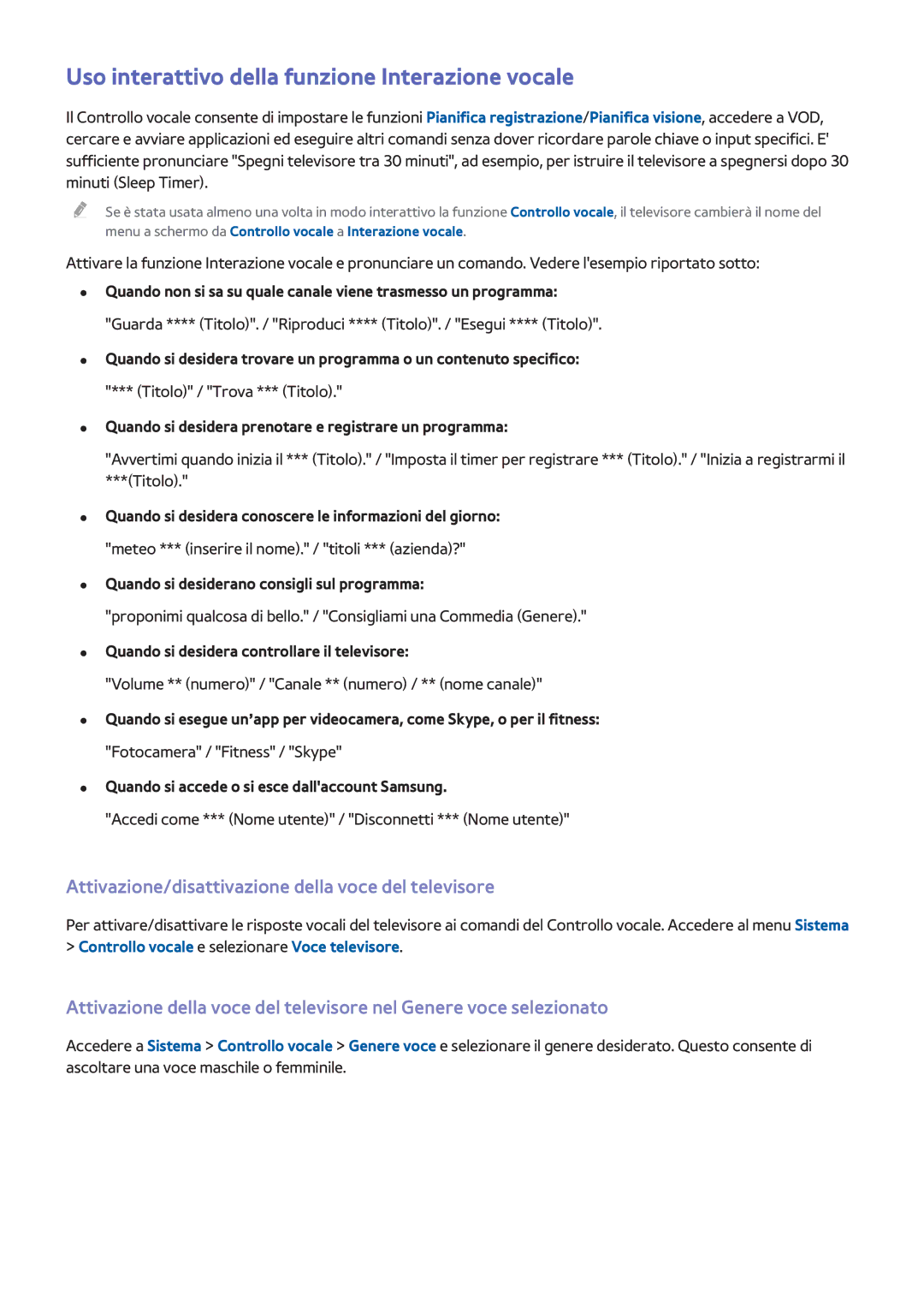 Samsung UE55H8000SZXZT Uso interattivo della funzione Interazione vocale, Controllo vocale e selezionare Voce televisore 