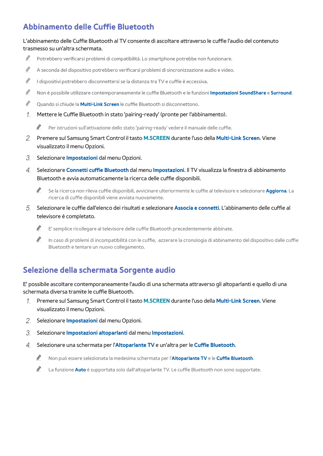 Samsung UE65H8000SZXZT, UE55H8000SLXXH manual Abbinamento delle Cuffie Bluetooth, Selezione della schermata Sorgente audio 